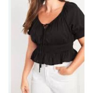 New Old Navy Top‎ Black 4X  Babydoll Poet Boho Cottagecore Vacation Prairie